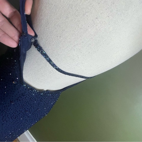 Tiffany designs silk maxi navy beaded square neck open back gown 6 - Picture 9 of 16